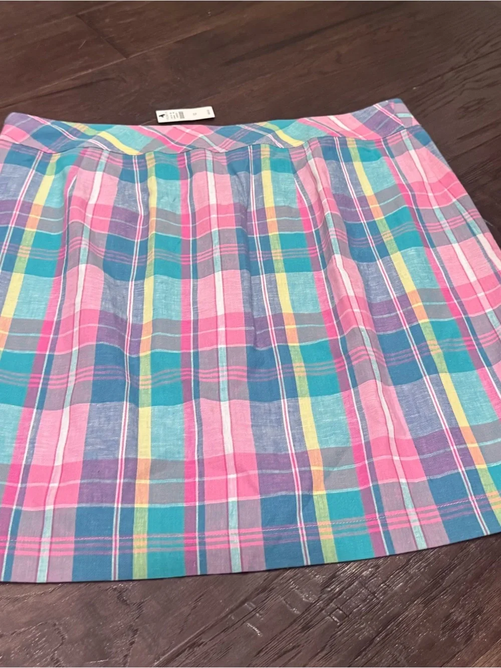 Talbots Madras Plaid Pastel linen cotton blend skirt size 12 NWT
